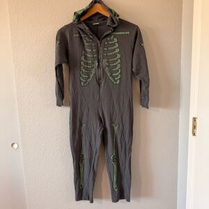 Zara Kids Gray Green Skeleton Hooded Jumpsuit Pajamas Glow in Dark PJs Size 9-10